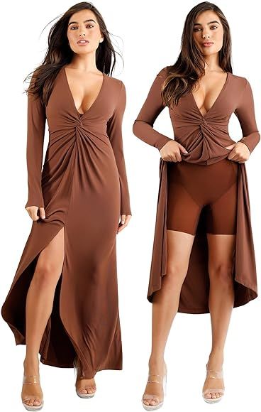Popilush Shaper Long Sleeve Twist Deep V-Neck Maxi Dress Built in Shapewear 8 in 1 Women Sleevele... | Amazon (US)