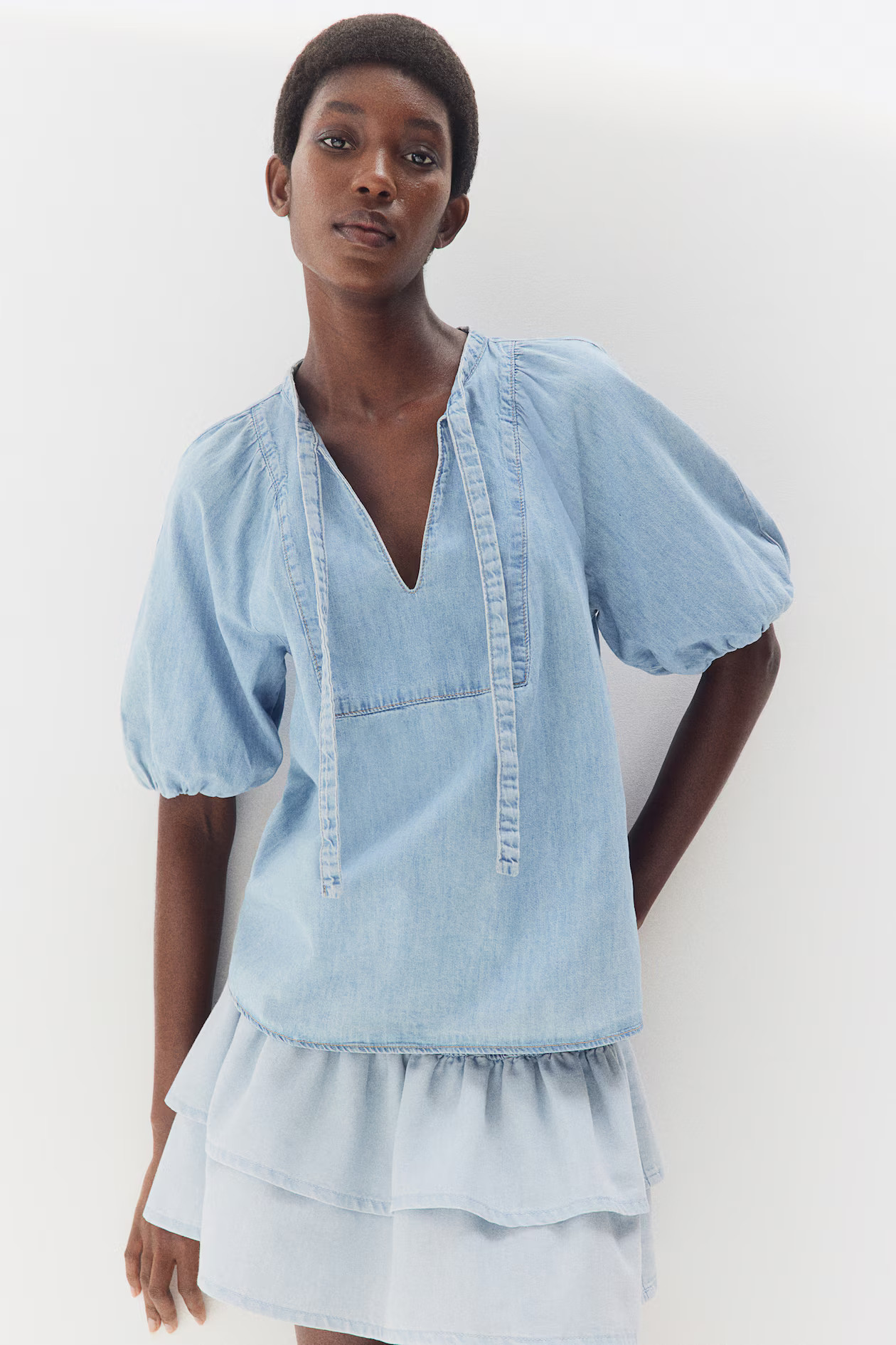 Tie-neck Denim Blouse | H&M (US + CA)