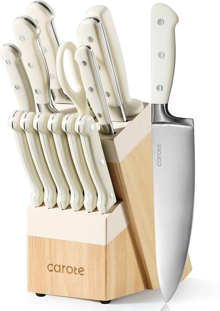 CAROTE 14 Pieces Knife Set with Hardwood Storage Block, Kitchen Knife Set with Block, Sharp Blade... | Amazon (US)