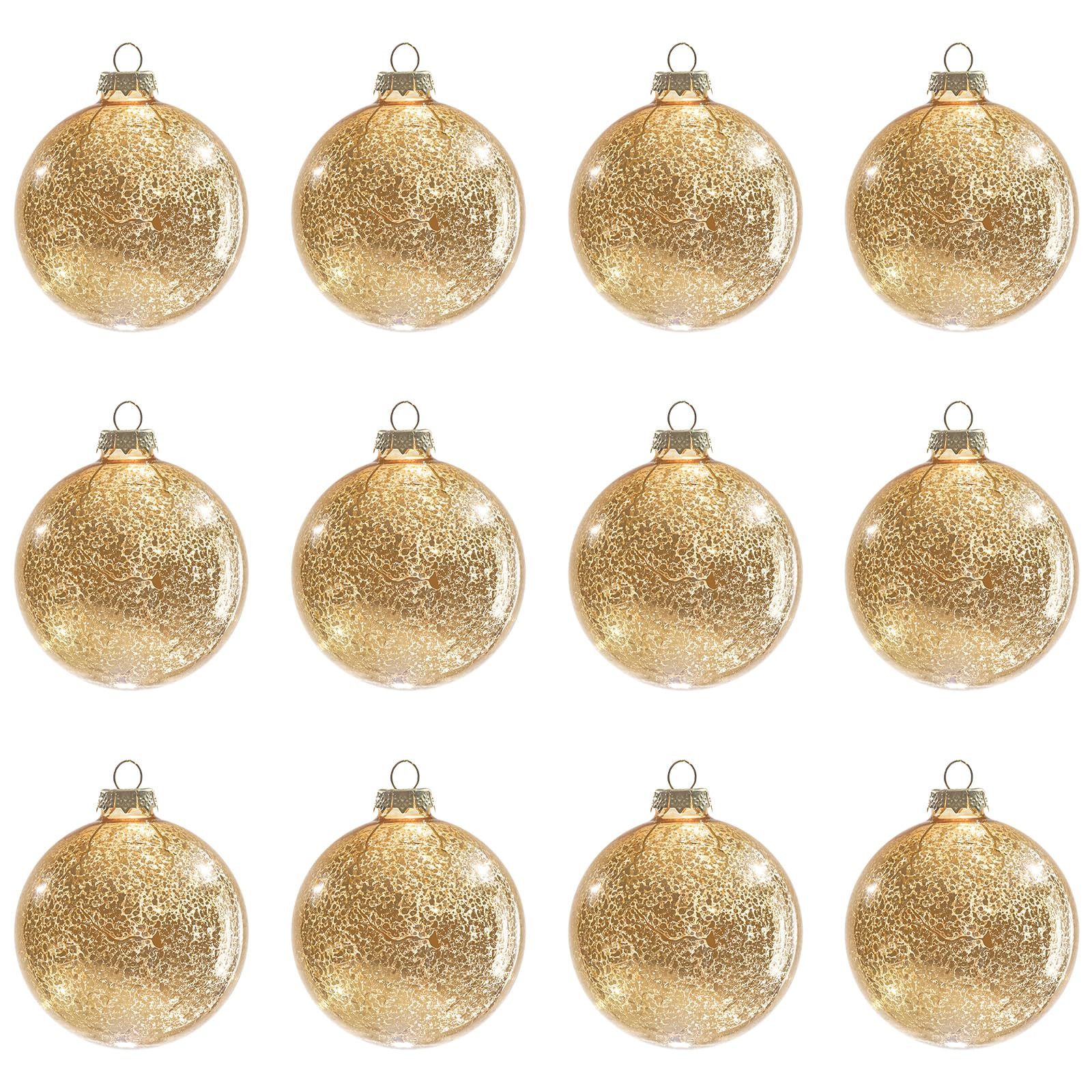Gold Mercury Glass Ball Christmas Ornaments Set of 12-3.15”Luxurious Xmas Tree Hanging Bulb Dec... | Amazon (US)