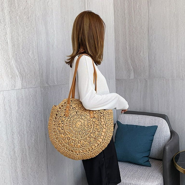 Women's Fashion Retro Woven Shoulder Bag Floral Handbag Woven Bag Beach Bag | Walmart (US)