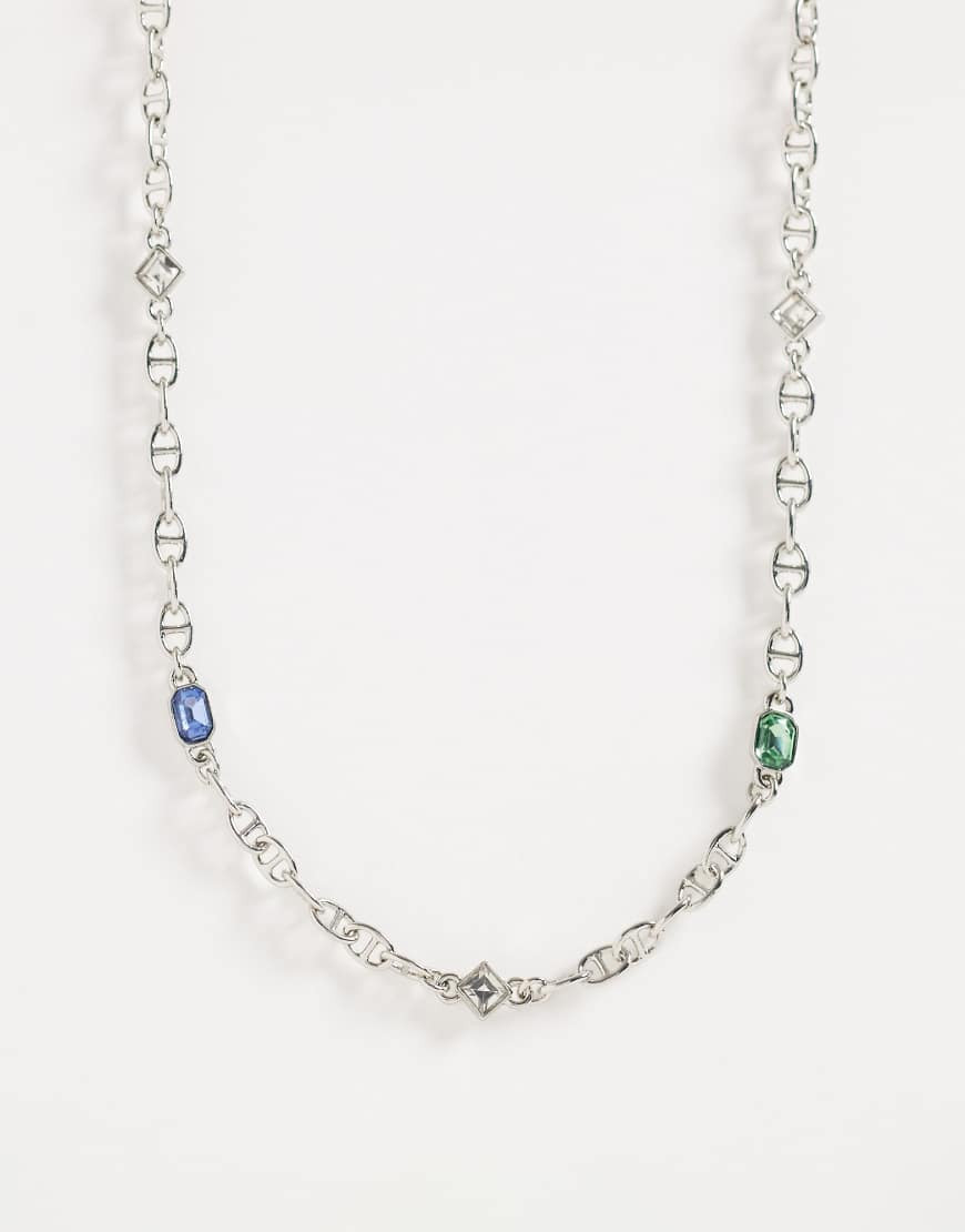 ASOS DESIGN stone and chain necklace in silver | ASOS (Global)