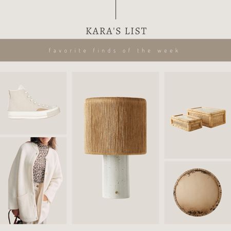 #karaslist favorite finds of the week 

#designbykaratheresa #karatheresa 
gifts for women, gifts for girlfriend, gifts for wife, gifts for sister, favorite finds, weekly finds, kara's list, kara's finds, chuck taylors, converse, chuck 70 cozy utility sneaker converse, sneakers, gym shoes, casual shoes, terrain rattan box with glass lid, remote box, decorative box, jewelry box, display box, weston antiqued round wall mirror cb2, antique mirror, distressed mirror, round mirror, foyer mirror, bathroom mirror, 48" mirror, 48 inch mirror, iron mirror, ramble tall white ceramic table lamp with jute shade cb2, nightstand lamp, nighttable lamp, living room lamp, dining room lamp, rattan lamp, jute lamp, two tone lamp, sezane nathael jacket in ecru, mohair cardigan, white cardigan, winter cardigan, winter jacket, winter outfit, outfits, warm jacket, cozy jacket, shacket 

#LTKhome #LTKstyletip #LTKunder100