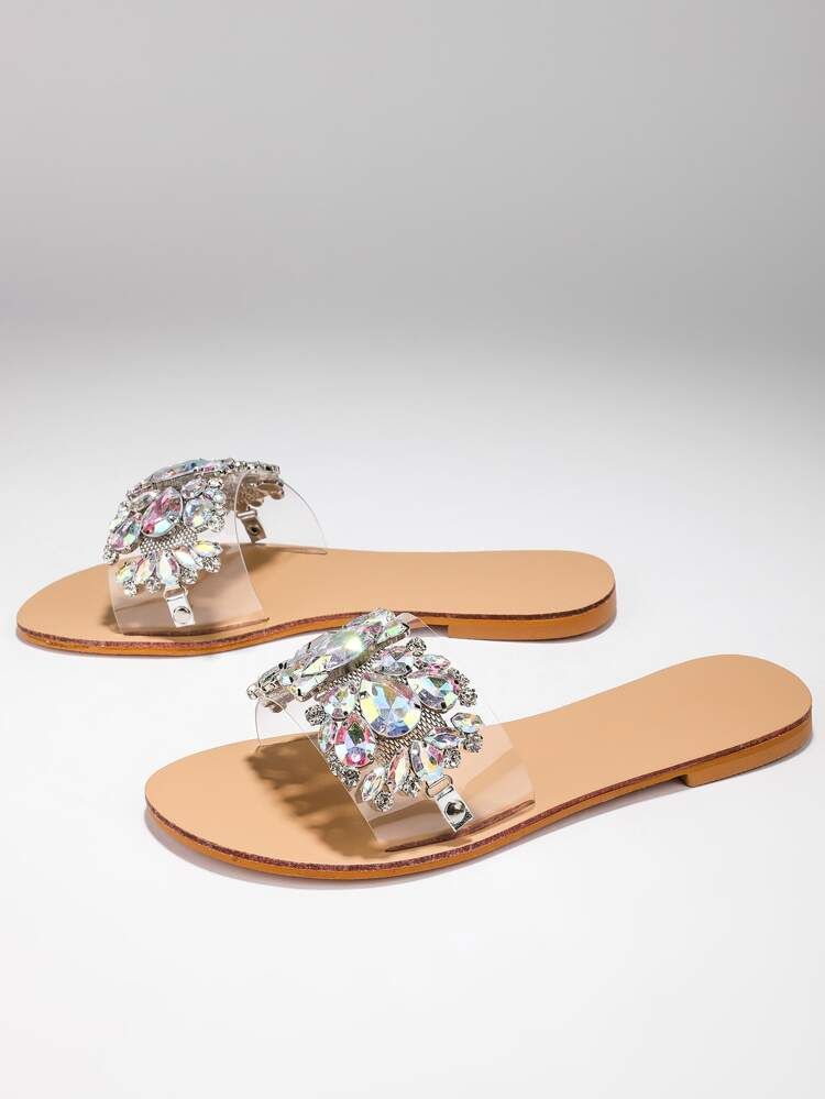 Clear Rhinestone Decor Slide Sandals | SHEIN
