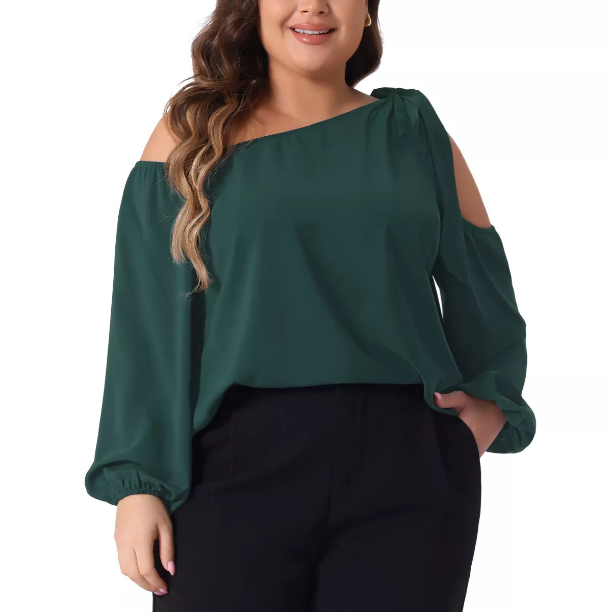 Agnes Orinda Women's Plus Size Cold Shoulder Tie Long Sleeve Blouses | Target