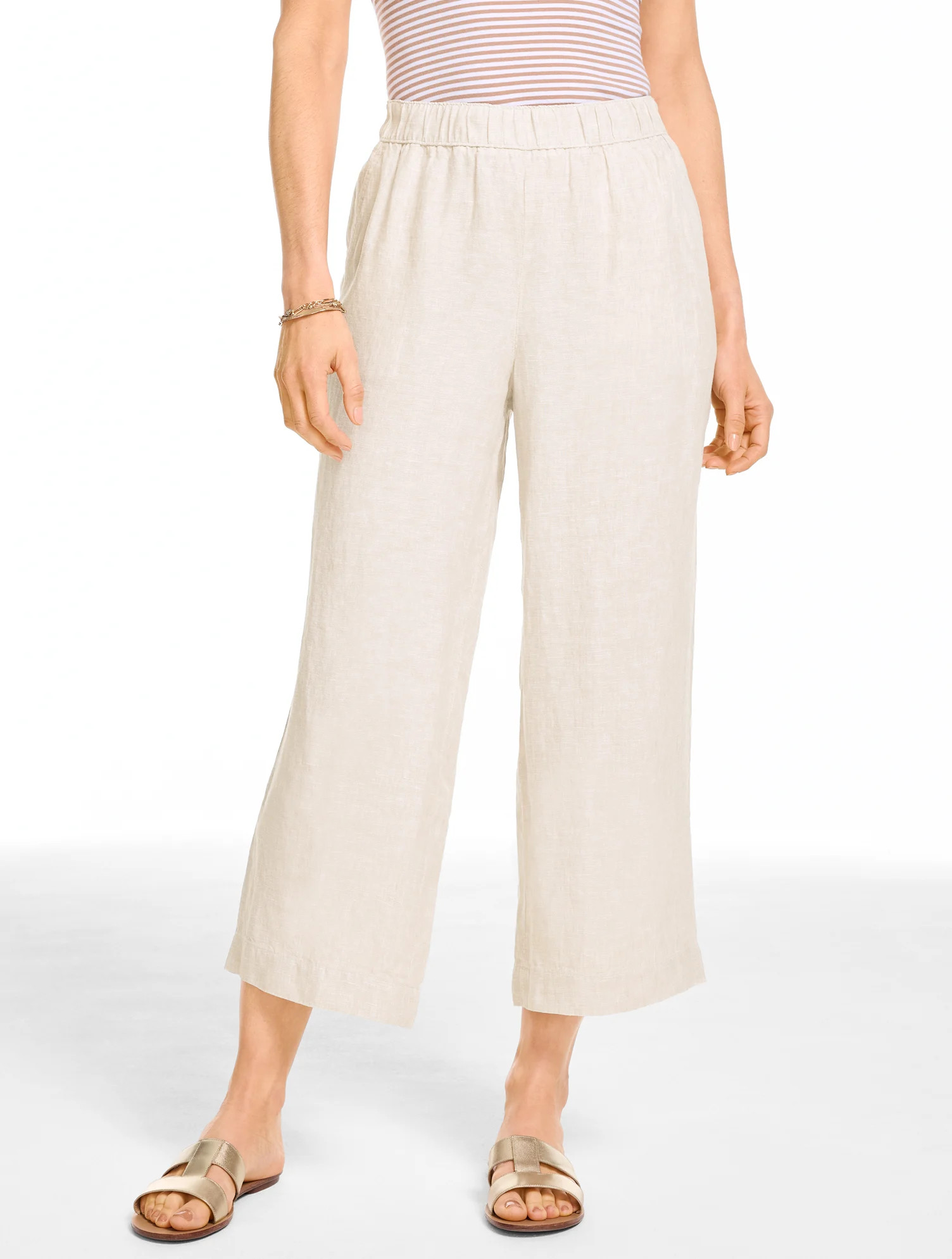 Washed Linen Wide Crop Patch Pocket Pants - Cross-Dyed | Talbots