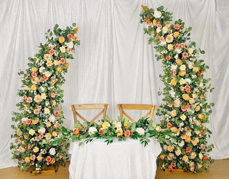 Peach Ivory Rose Eucalyptus Wedding Arch Flowers, Arbour Decor - Etsy | Etsy (US)