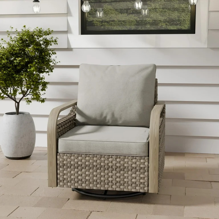 COOS BAY Outdoor Wicker Glider Chair Patio Rattan 360° Swivel Rocking Chair with Gray Cushions f... | Walmart (US)