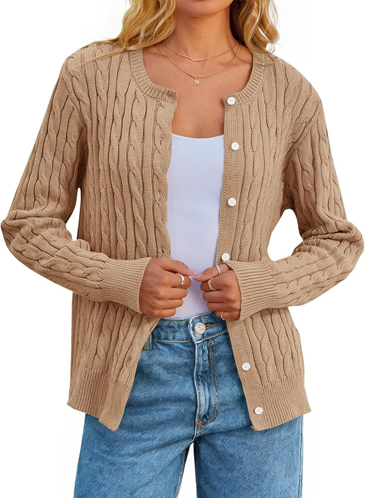 MEROKEETY Women's Cable Knit Open Front Cardigan Sweaters Fall Long Sleeve Button Down Soft Outwe... | Amazon (US)