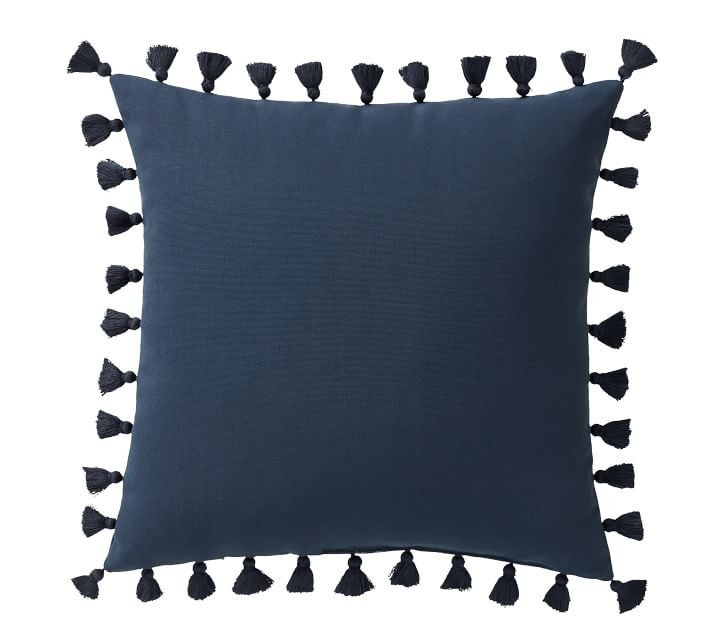 Tassel Trim Indoor/Outdoor Pillow, 18 x 18", Ink | Pottery Barn (US)