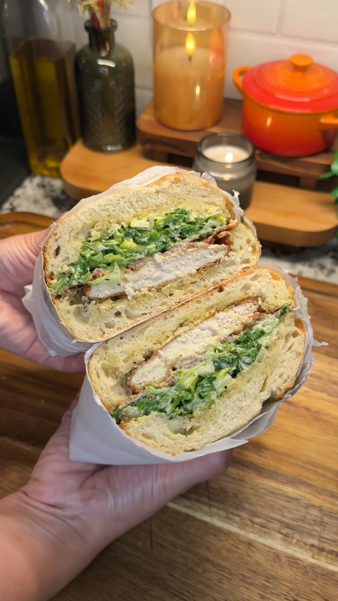 nothing better than a massive chicken caesar salad sandwich that is absolutely stacked🍗🥬🧀
#kitchenfavorites #cookingessentials #kitchendecor #favoritekitchenitems

crispy golden cutlets, smoky bacon, melty cheese & a mountain of caesar salad all tucked into garlicky toasted bread- this is not your average sandwich🤭

Ingredients:
- 2 large chicken breasts, sliced and pounded thin
- 2 eggs
- 1/2 cup flour (season generously with salt, black pepper, onion powder, garlic powder, & paprika)
- 1 cup breadcrumbs (season generously with salt, black pepper, onion powder, garlic powder, & paprika)
- about 1 cup avocado oil for frying
- 6 slices bacon
- 2 heads romaine lettuce

caesar dressing:
- 2 egg yolks
- 1 tbsp anchovy paste
- 1 lemon, juiced
- 2 tsp Worcestershire sauce
- 4 garlic cloves
- 2 tsp black pepper
- 2 tbsp mayonnaise
- 2/3 cup olive oil
- 1/2 cup parmesan cheese

bread:
- 1 loaf French bread (cut off ends)
- 1/2 stick butter
- 3 cloves garlic
- 1/3 cup parmesan cheese
*broil in the oven on low for a few minutes to toast

#LTKSeasonal #LTKHome #LTKFamily