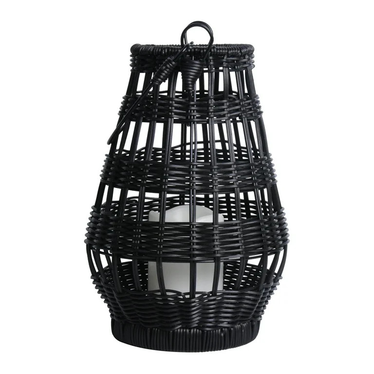 Better Homes & Gardens 12" Battery Operated Outdoor Plastic Black Woven Lantern with Removable Ca... | Walmart (US)