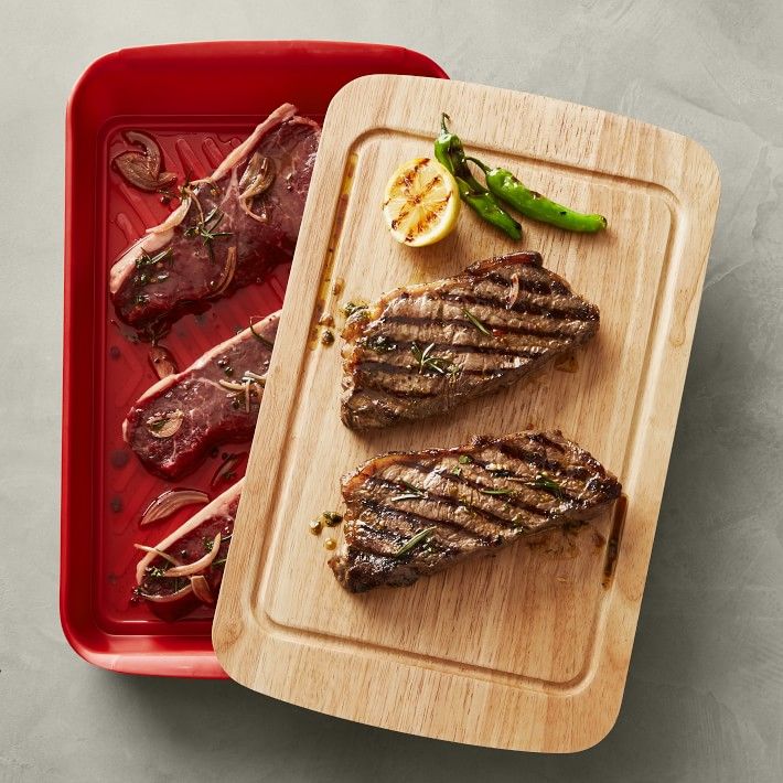 Williams Sonoma Grill Prep Marinade Tray with Wood Lid | Williams-Sonoma