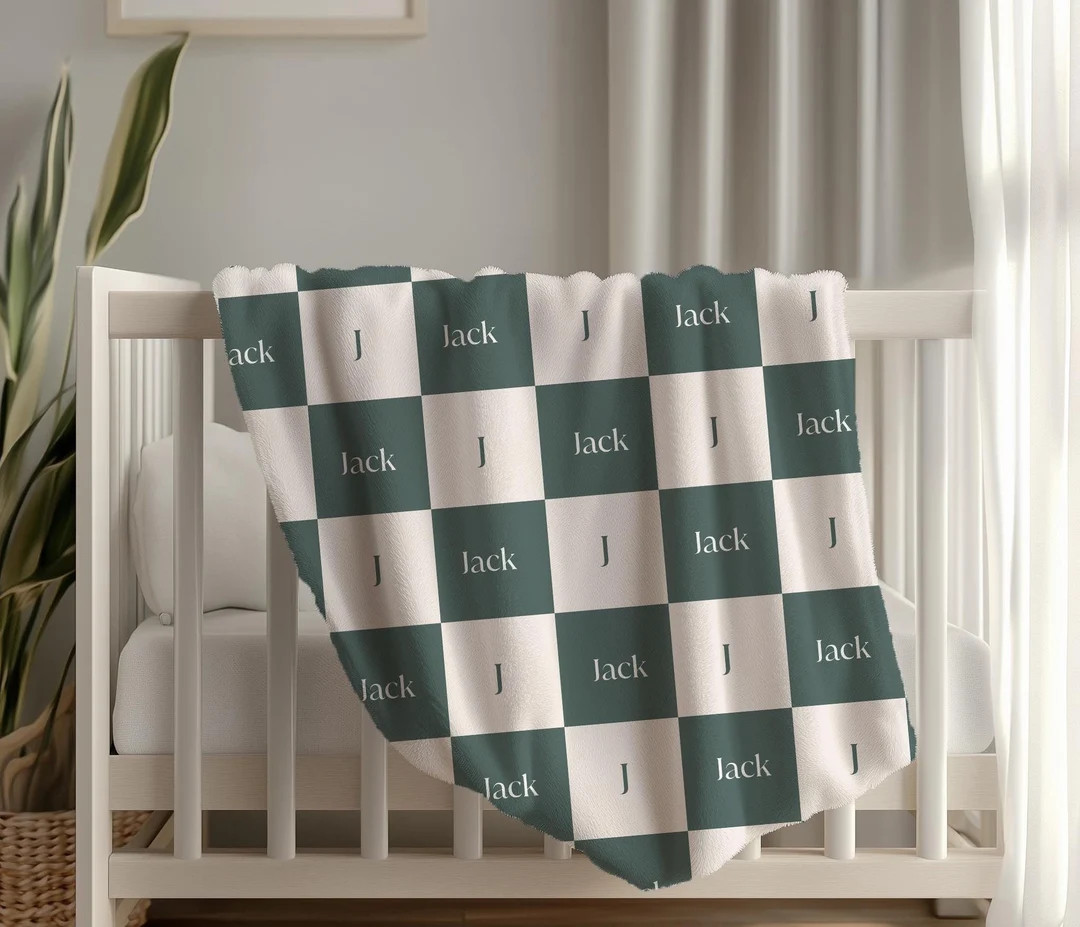 Monogram Boy Blanket, Personalized Checkered Blanket, Custom Name Blanket, Boy Gift, Y2k Blanket ... | Etsy (US)