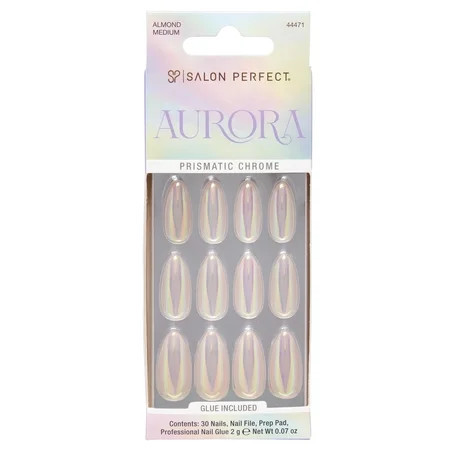 Salon Perfect Artificial Fake Press On Nails, 436 Aurora Pearl, Medium Almond, File, Glue and Prep Pad Included, 30 Nails | Walmart (US)