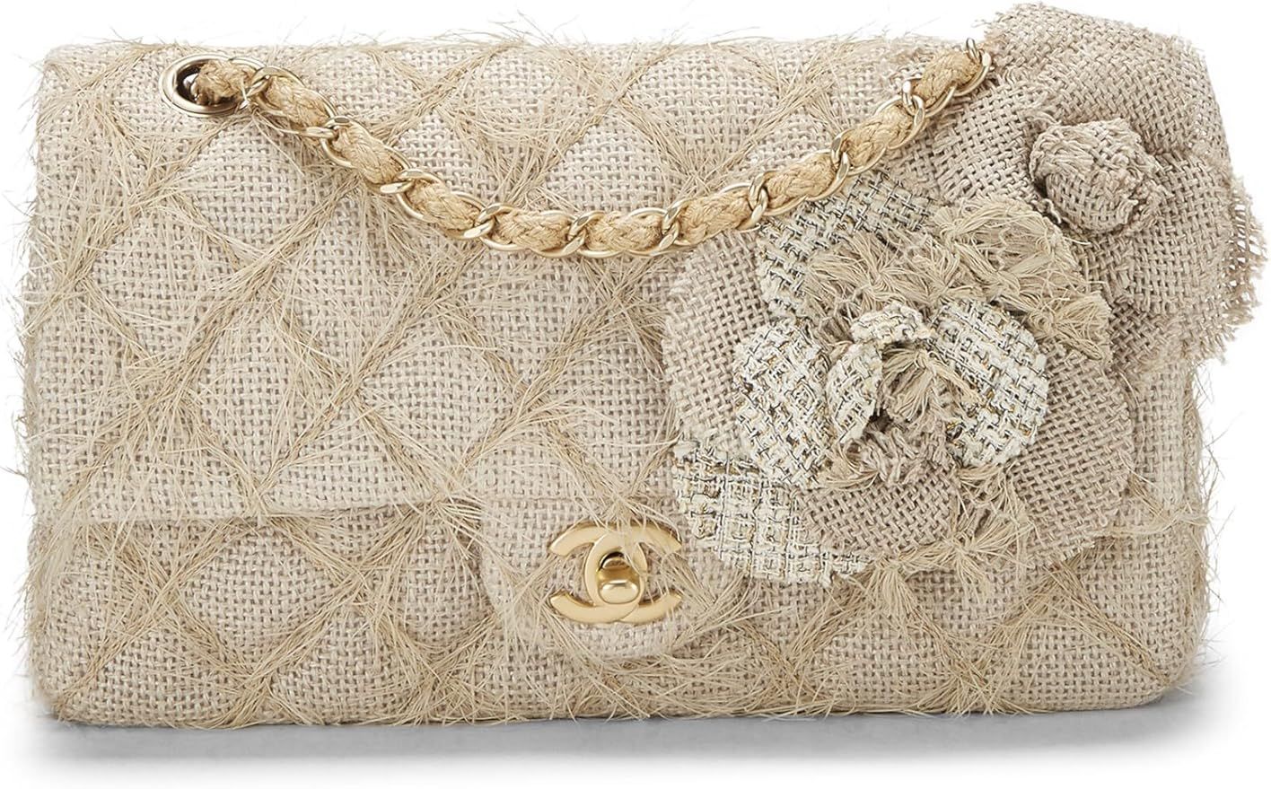 Amazon.com: Chanel, Pre-Loved Beige Jute & Straw Camellia Classic Flap Medium, Beige : Luxury Sto... | Amazon (US)