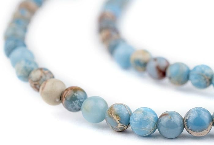 The Bead Chest Carolina Blue Sea Sediment Jasper Beads (4mm): Organic Gemstone Round Spherical En... | Amazon (US)