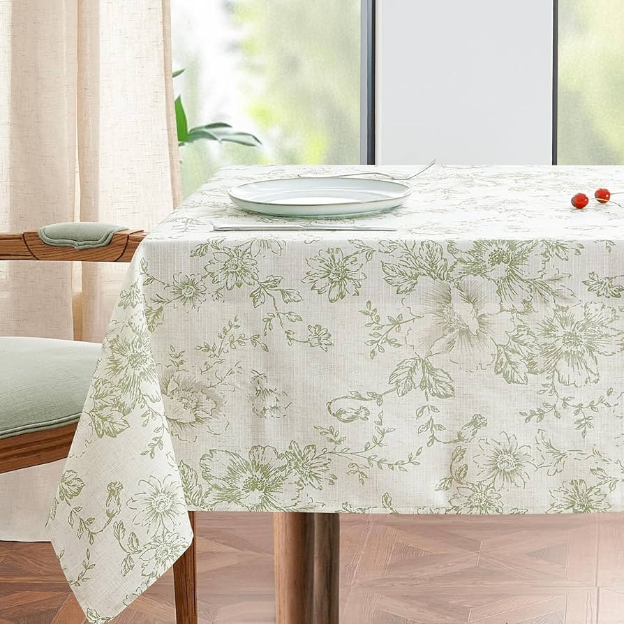 jinchan Linen Table Cloth 52 x 70 Inch with Flower Print Farmhouse Beige Linen Blend Cloth for Re... | Amazon (US)