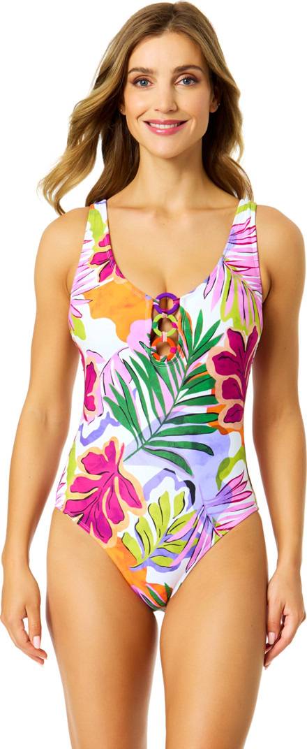 Women's Mod Tropical V Neck Ring Front One Piece Swimsuit | Nordstrom