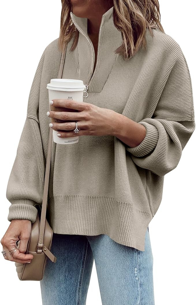 Imily Bela Womens Tunic Sweater Fall Long Sleeve 1/4 Zip Pullover Sweaters Oversized Slouchy Ribb... | Amazon (US)