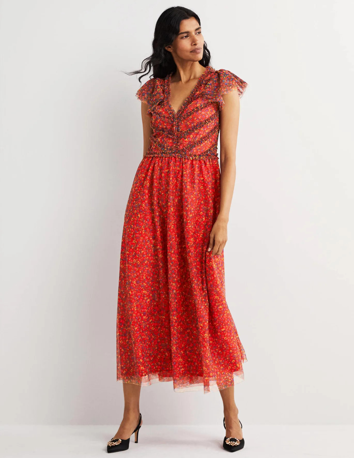 V-Neck Tulle Maxi Dress - Rocket Red, Floral Terrace | Boden (US)