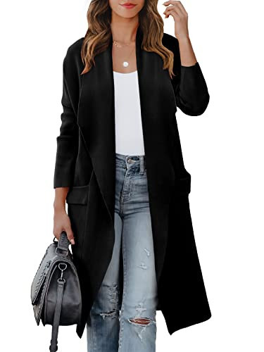 ANRABESS Women's Long Cardigan Sweater 2025 Fall Fashion Casual Oversized Knit Open Front Coatigan Jacket Coat Outfits Black XX-Large | Amazon (US)