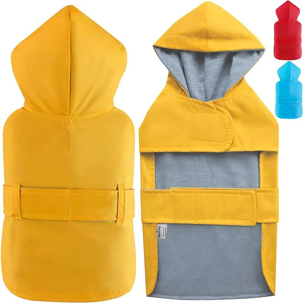LeerKing Dog Raincoat Hooded Leash Hole 10 Sizes, Waterproof Double Layer Dog rain Coat Jacket wi... | Amazon (US)