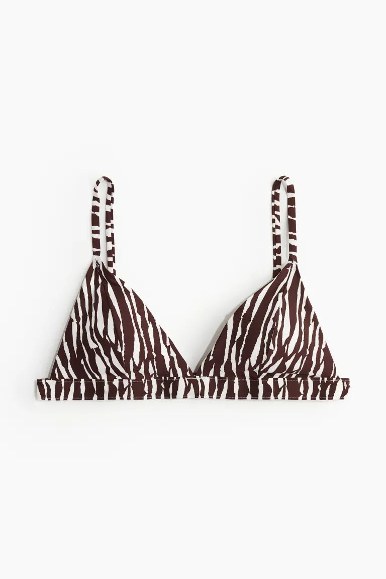 Padded Triangle Bikini Top - Dark brown/patterned - Ladies | H&M US | H&M (US + CA)