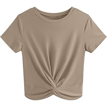 JINKESI Women's Summer Causal Short Sleeve Blouse Round Neck Crop Tops Twist Front Tee T-Shirt | Amazon (US)
