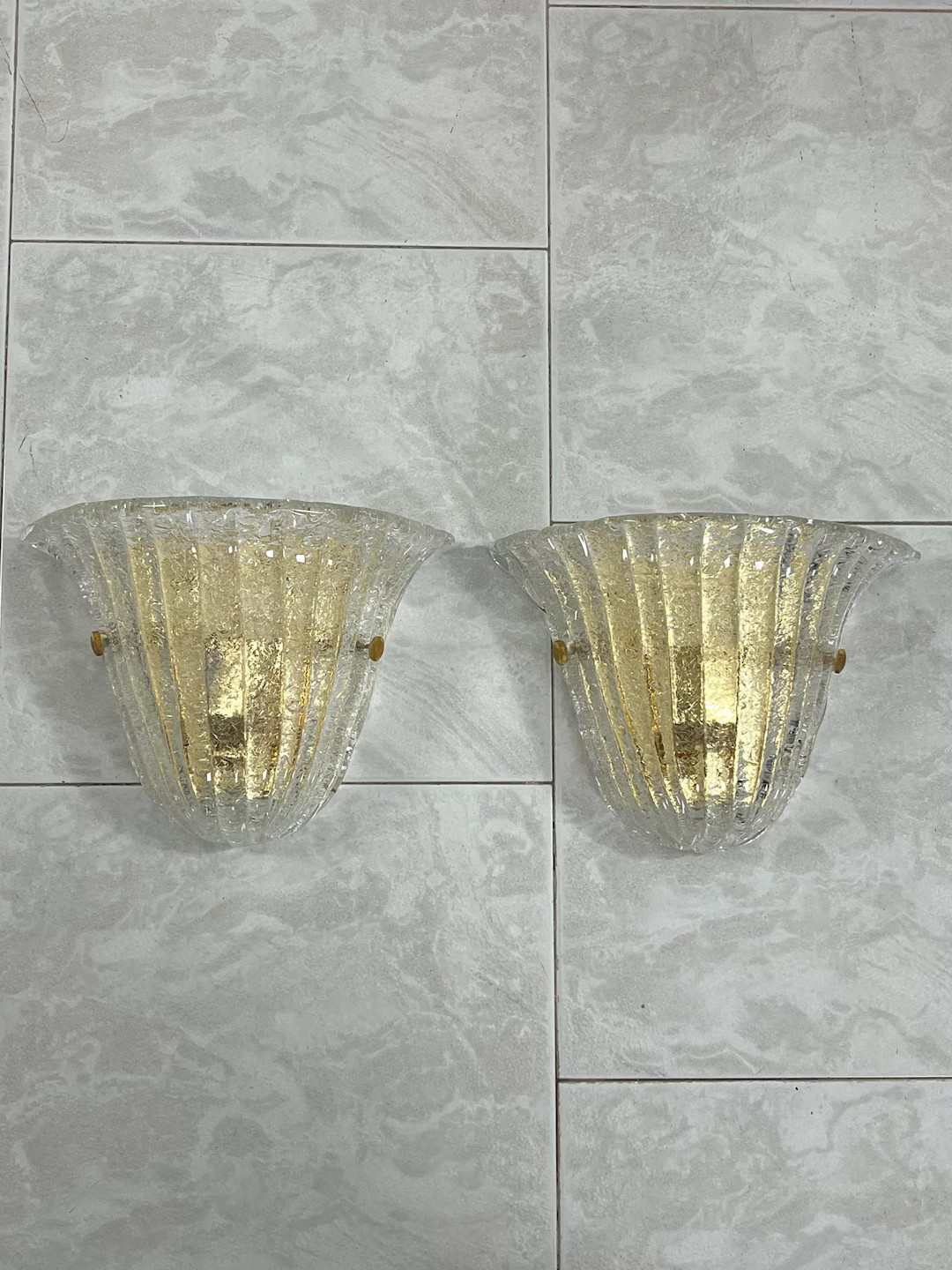 Set of 2 Mid-Century Murano Glass Wall Lamps with Brass Accessories, 1970s | Etsy (US)