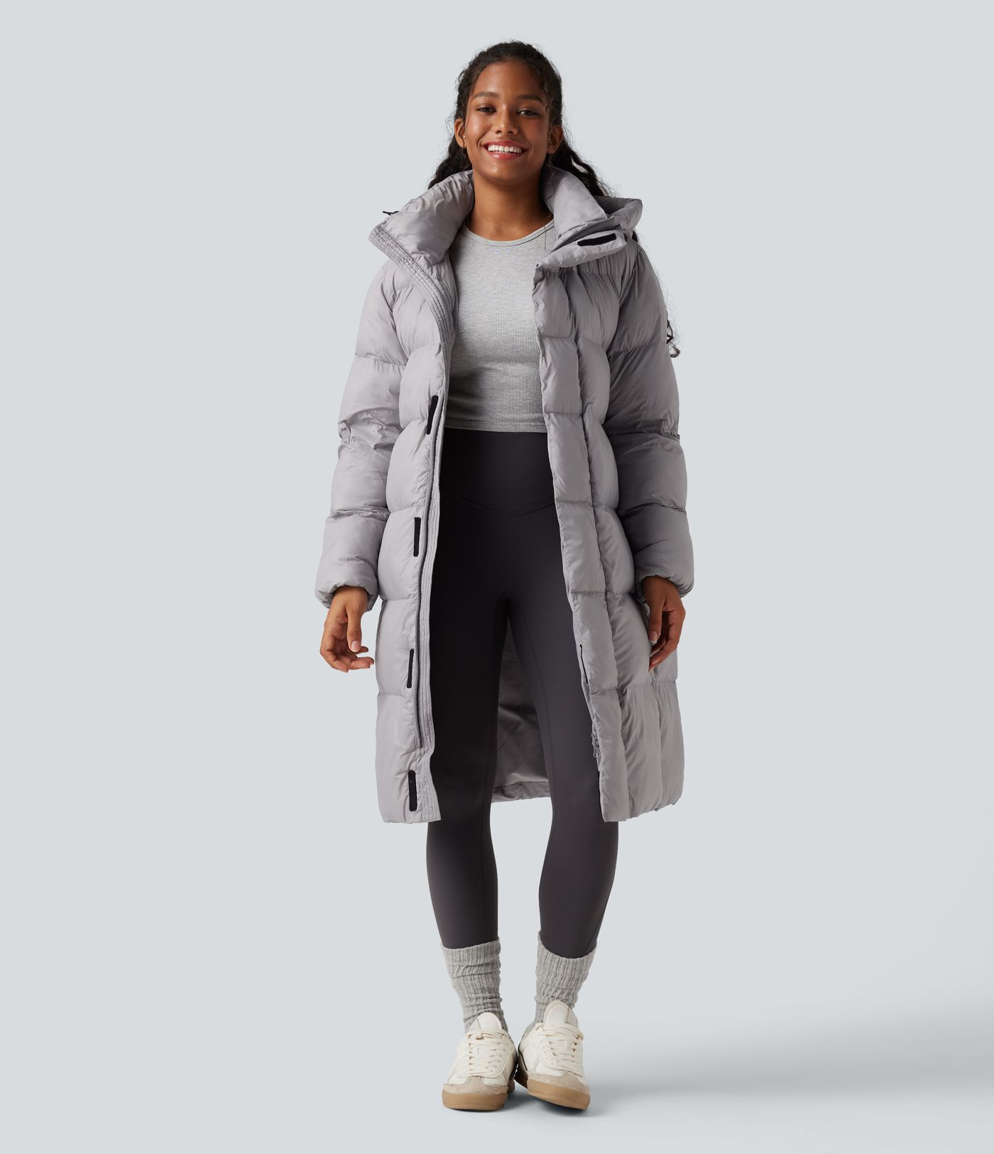 Women’s Hooded Long Sleeve Zipper Longline Casual Puffer Jacket with Pockets - Halara | HALARA