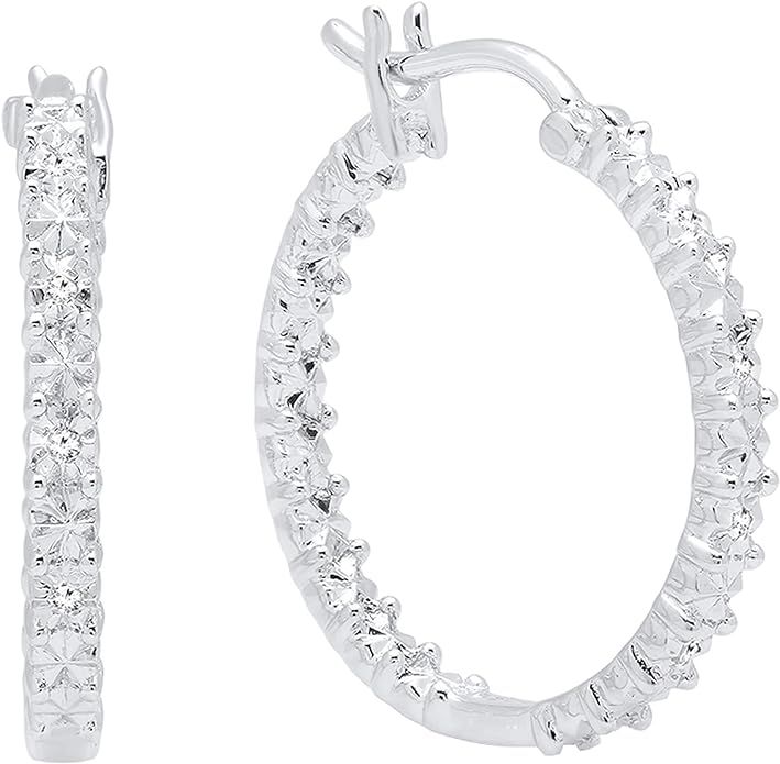 Dazzlingrock Collection Round White Diamond Illusion Set Huggies Hoop Earrings for Women (0.06 ct... | Amazon (US)