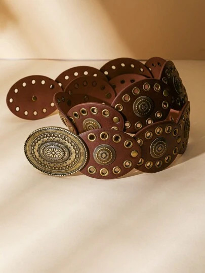 1pc  Rivet Decor Belt With Polka Dot Bohemian Causal Waistband, PU Casual Jeans Belt, Versatile F... | SHEIN