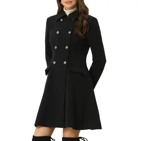 INSPIRE CHIC Women s Peacoat Overcoat Double Breasted Vintage A-line Flare Winter Coat S Black | Walmart (US)