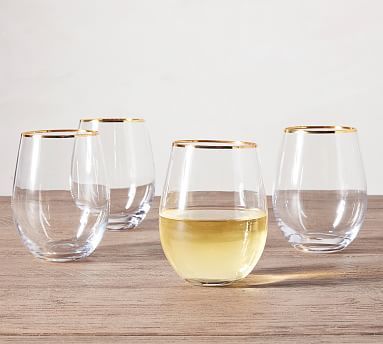 Gold Rim Stemless Wine Glasses - Set of 4 | Pottery Barn (US)
