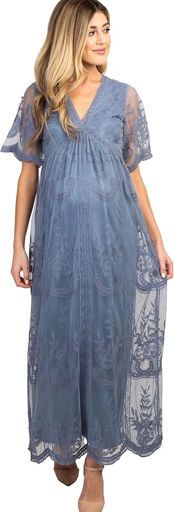 PinkBlush Forest Lace Mesh Overlay Maternity Maxi Dress | Amazon (US)