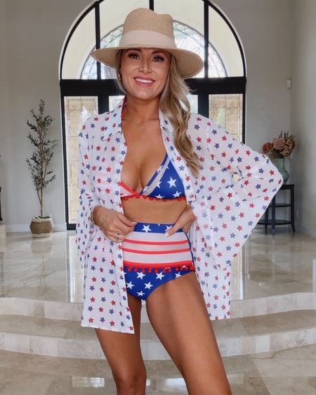 Patriotic style. Memorial Day outfit. July 4 outfit. Summer outfits fits true to size wearing a medium, the bikini and a small in this star shirt

#LTKFindsUnder100 #LTKFindsUnder50 #LTKSaleAlert