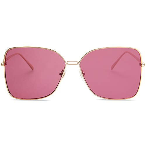 SOJOS Classic Trendy Square Oversized Sunglasses Womens Mens UV400 Big Large Designer Shades SJ1082, Gold/Burgundy | Amazon (US)