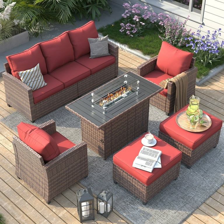 ELPOSUN Patio Furniture Sets with Fire Pit Table, 6 Pieces Outdoor Patio Sofa Set with Fire Pit T... | Walmart (US)