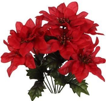 (Pack of 4) Christmas House 7-stem Red Poinsettia Bushes with Glittered Accents, 13" | Amazon (US)