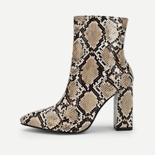 Snakeskin Print Point Toe Ankle Boots | SHEIN