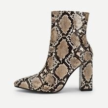 Snakeskin Print Point Toe Ankle Boots | SHEIN