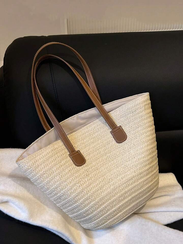 2024 New Woven Tote Bag, Large Capacity Beach Holiday Straw Handbag | SHEIN EUR | SHEIN