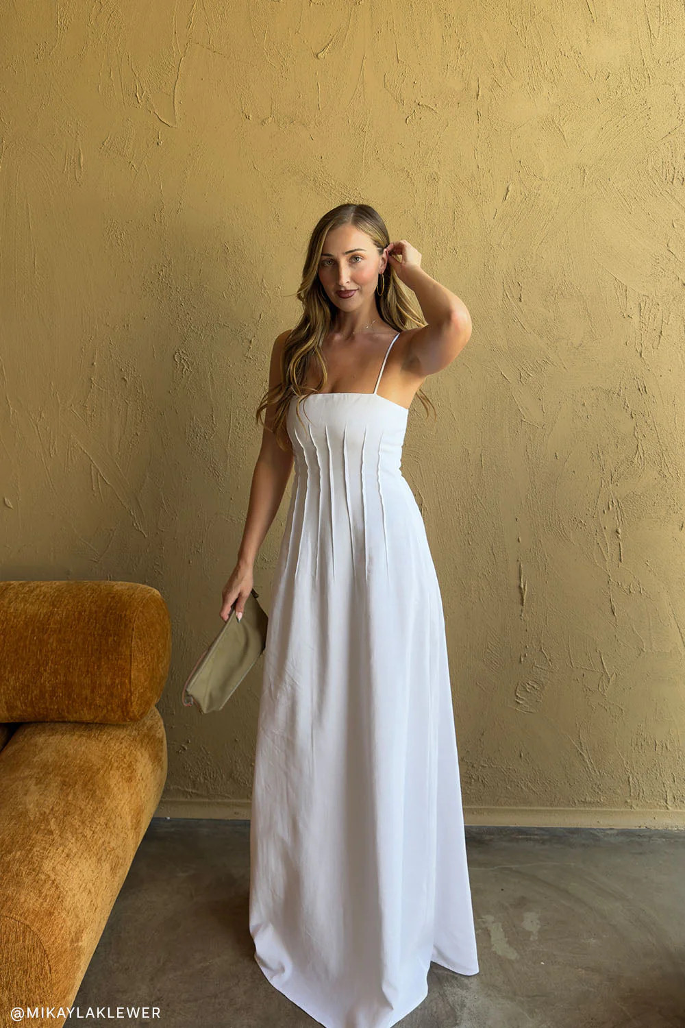 Sofie Pintuck Linen Maxi Dress - White | MESHKI US