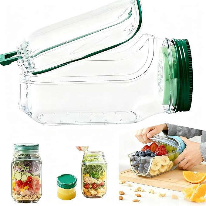 salad jar Mason Side Open, Portable Salad Container, With Leakproof Dressing Compartment, Suitabl... | Amazon (US)
