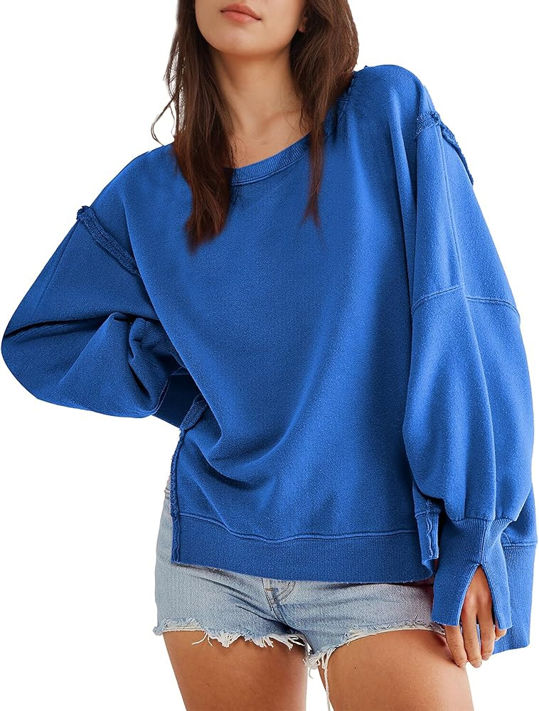 Hixiaohe Women's Oversized Crewneck Sweatshirts Casual Long Sleeve Side Split Pullover Tops Fall ... | Amazon (US)
