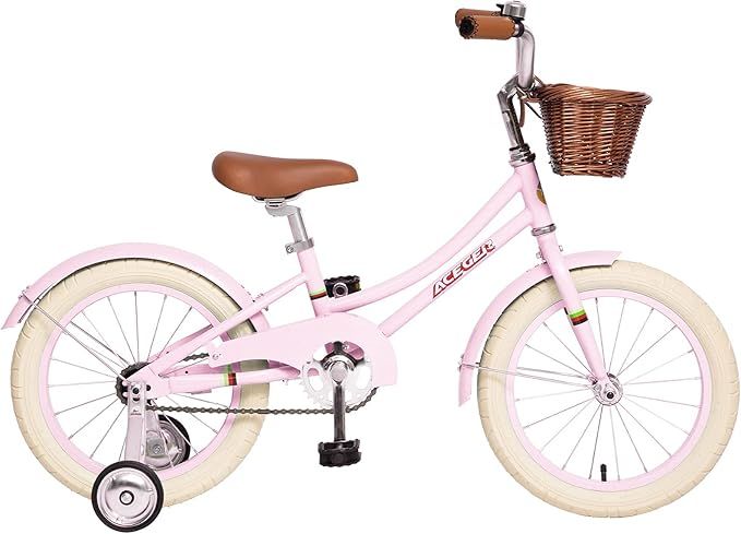ACEGER Girls Bike with Basket, Kids Bike for 3-13 Years, 14 inch with Training Wheels, 16 inch wi... | Amazon (US)