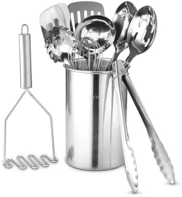 Avador® Premium Set of 10 Stainless Steel Kitchen Tool Set with Holder Easy To Clean, Space Savi... | Amazon (US)