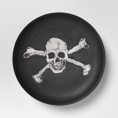 6.125" Halloween Stoneware Skull Appetizer Plate Black - Threshold™ | Target