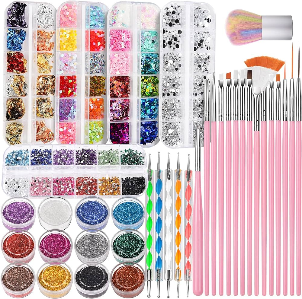 FANDAMEI Nail Art Kit, Nail Design Tools Kit with Nail Art Brushes, Nail Dotting Tools,Fine Glitt... | Amazon (US)